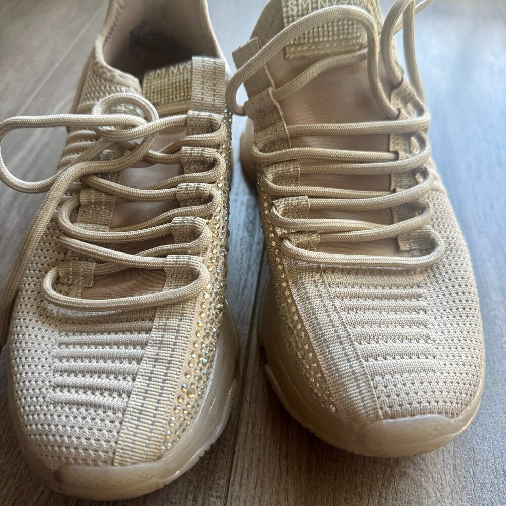Steve Madden NY90 Rhinestone Knit Sneakers | Beige Bling | Size 7.5 - Picture 2 of 5